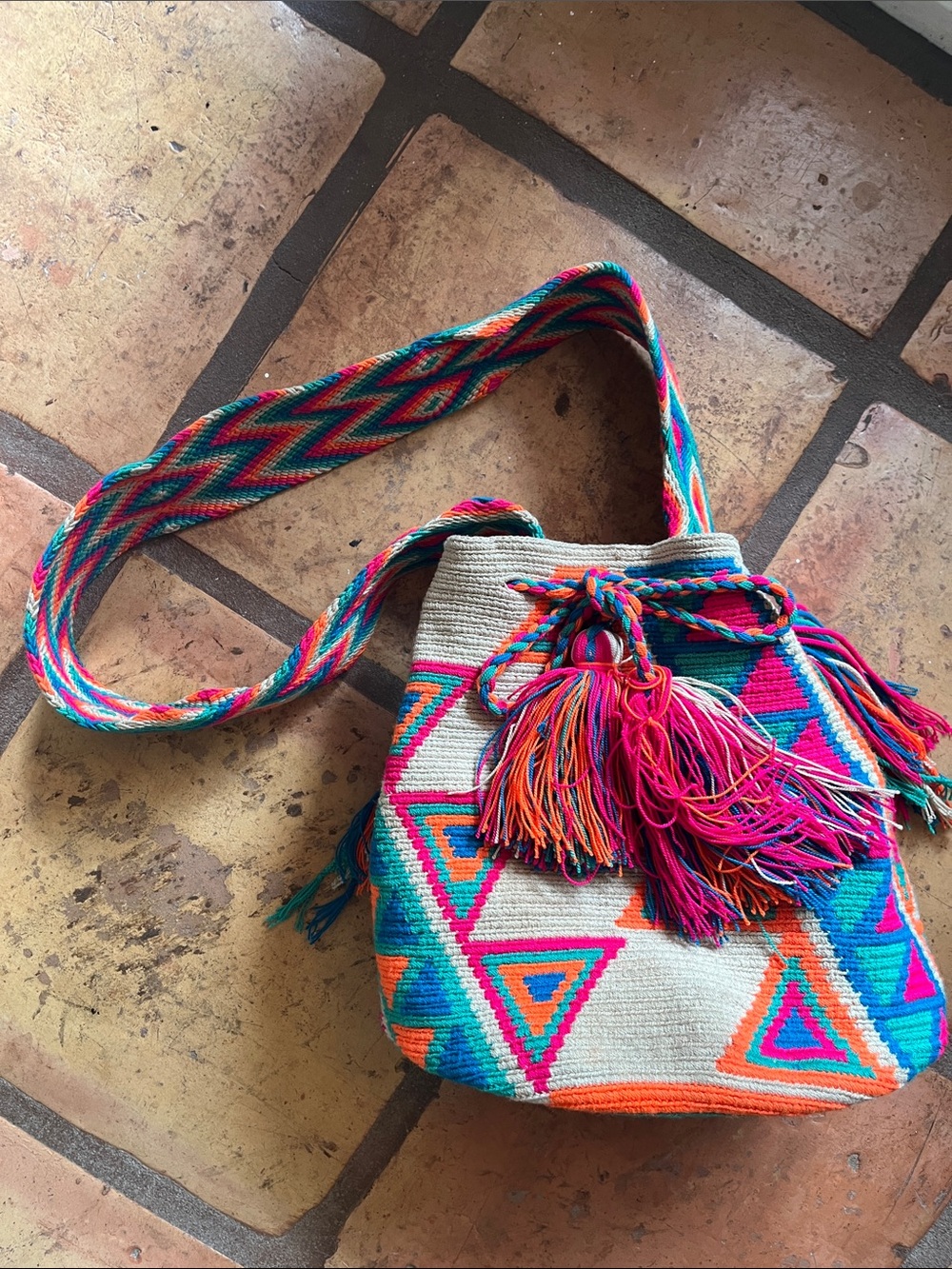 Chila Bag, multi colored woven tote.